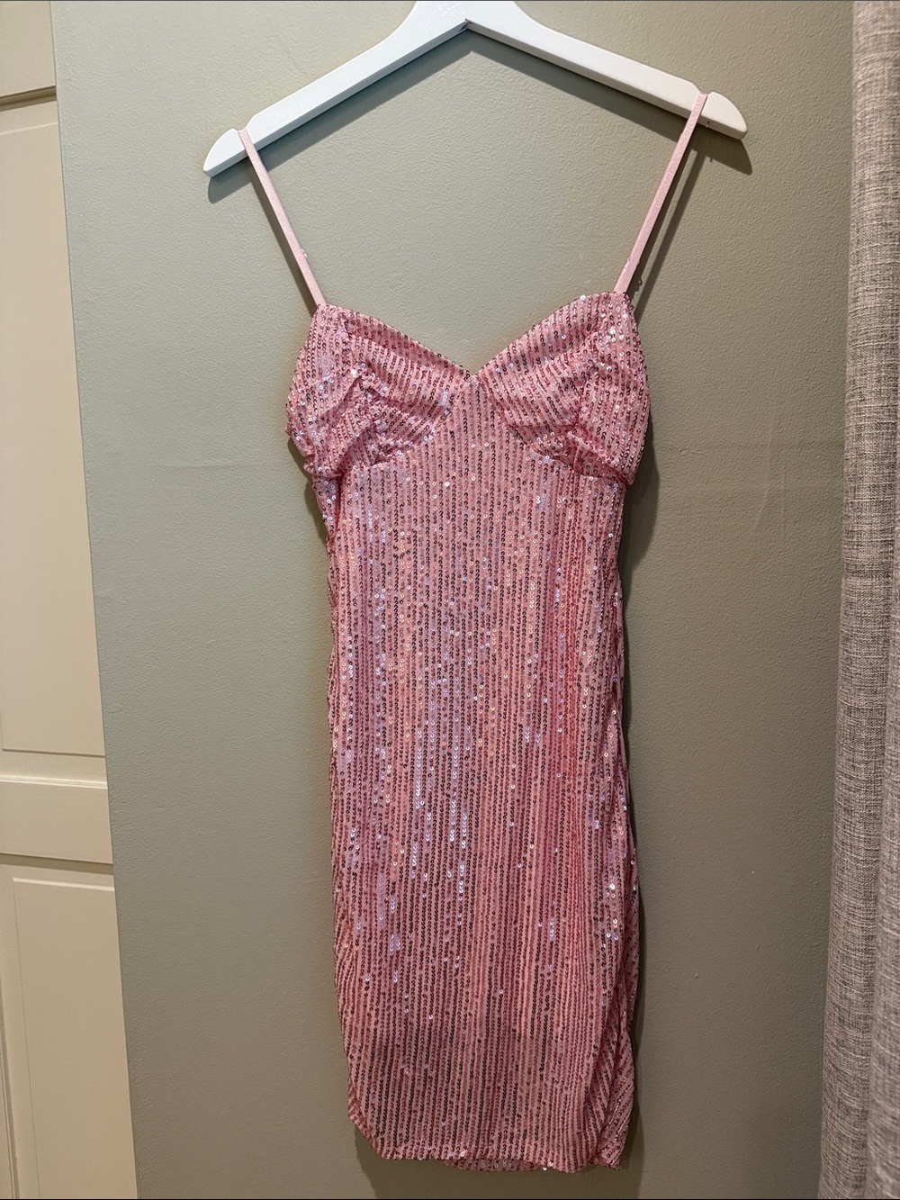 Never worn- Pink Sequin Spaghetti Strap Dress
